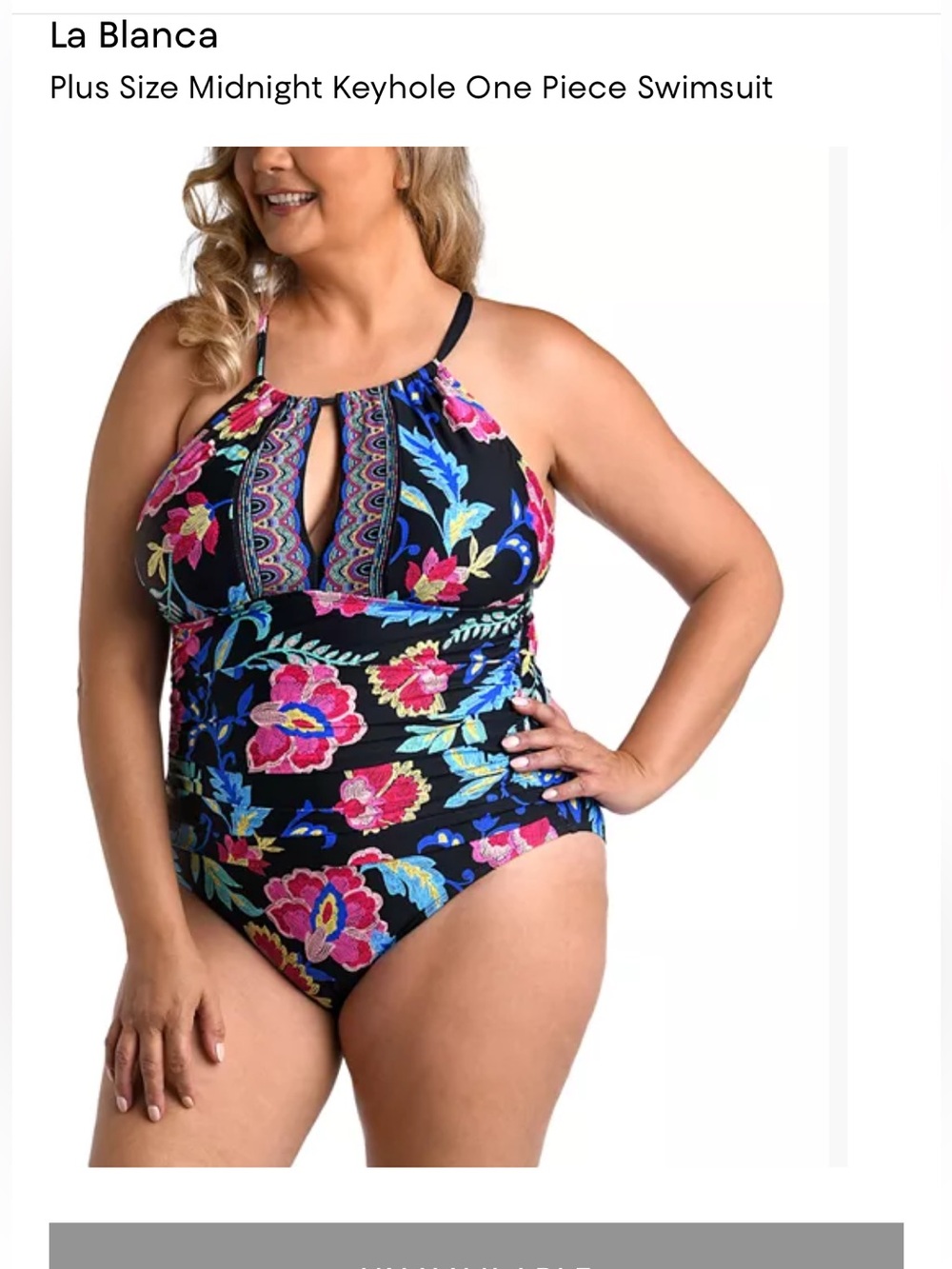 La Blanca Midnight Keyholes Floral One-Piece Swimsuit Women’s 14